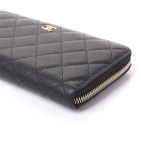 Chanel Black Quilted Caviar Zip Around Wallet .